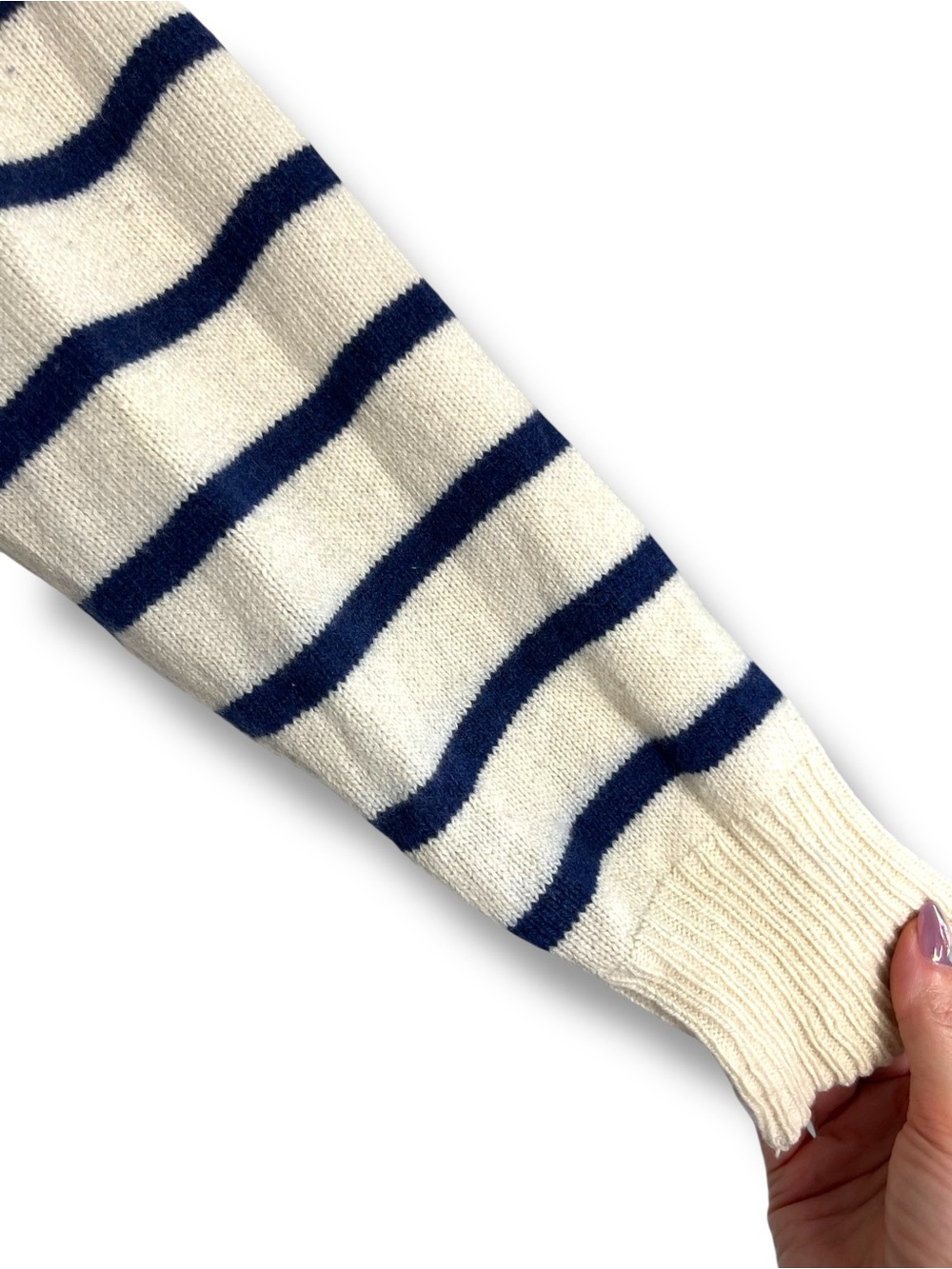 Madewell (Re)sourced Cashmere Wool Striped Crewneck Sweater Navy Cream Boxy M - Picture 11 of 12